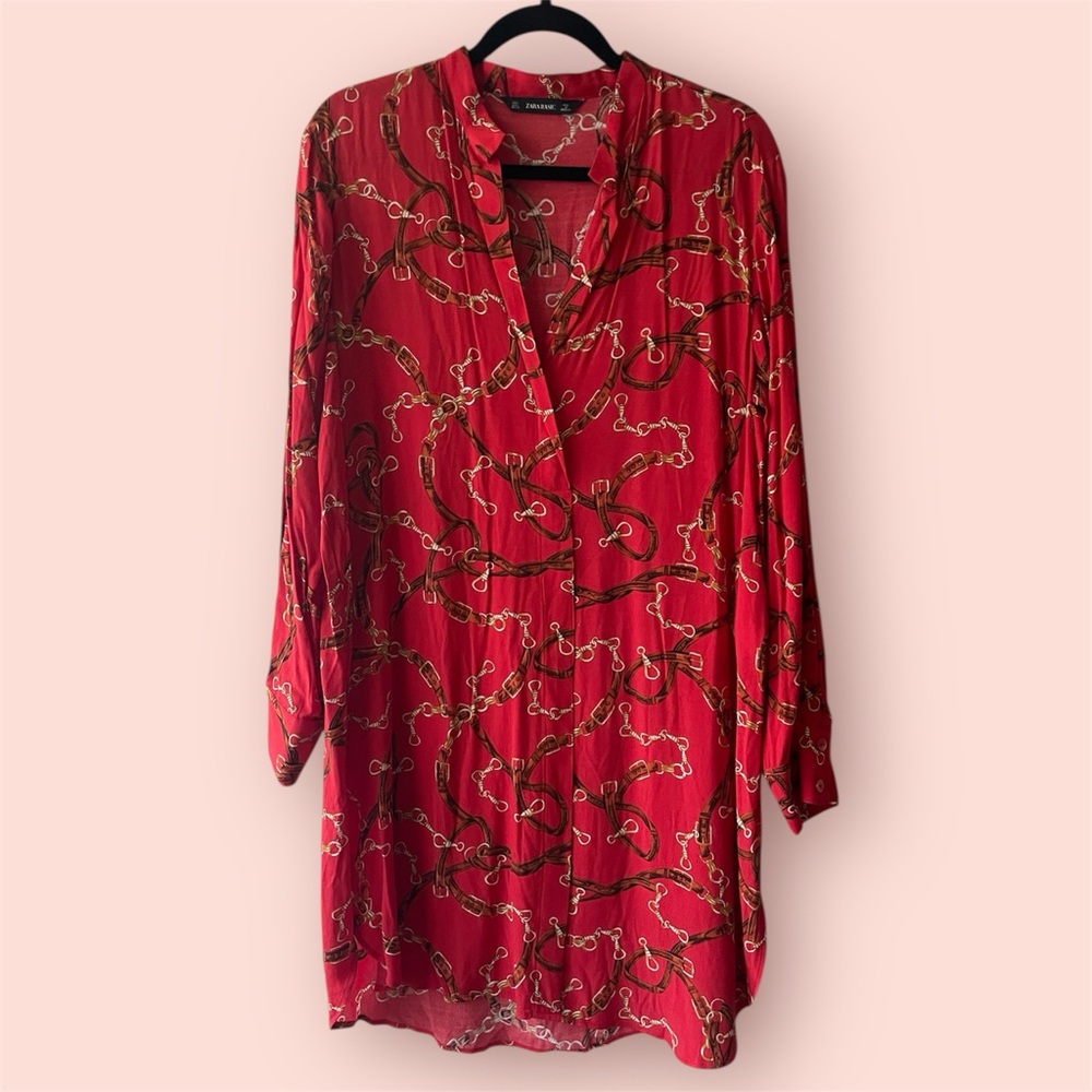 Zara Vibrant Red Blouse with Chain Design